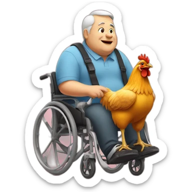 fat old man in wheelchair and chicken sticker