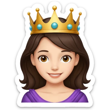 A brunette hair girl with a ball's crown smiling gently. sticker
