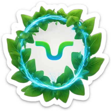 blue "e" from Engie logo and electrical sparks made from green leaves sticker