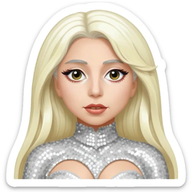 Lady Gaga with long platinum blonde hair, white sequin outfit sticker