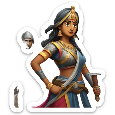 Rani Laxmibai with sword in battlefield  sticker