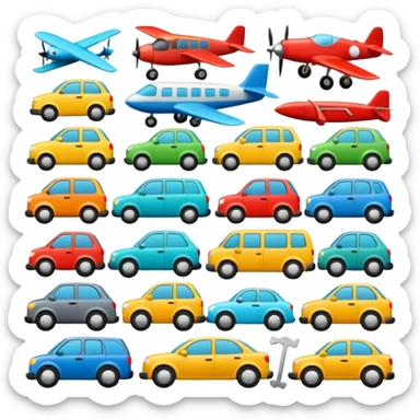 Emoji puzzle using objects or vehicles only.
Example: cars, bicycles, planes, tools.
One emoji slightly rotated or different shade.
Very subtle difference.
Modern flat design. sticker