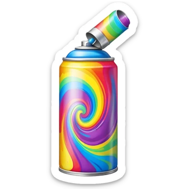 Multicolored spray paint can with vibrant rainbow colors swirled together on the can body sticker
