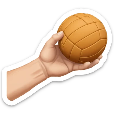 A close-up of a hand gripping a handball, with the handball gates visible in the background. The focus is on the texture of the ball and the strength of the grip, with the goal net slightly blurred to emphasize the anticipation of the throw. sticker