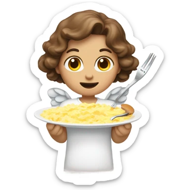 Angel with brown hair eating scrambled eggs  sticker