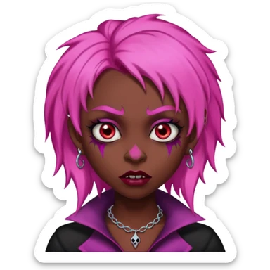 girl,darksinvampire, pink hair, very longhair , shaggy, dark, spooky,double eyebrow dermal piercing, creepy expression sticker