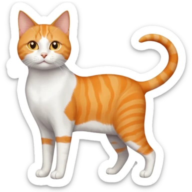 full body orange and white domestic shorthair slim cat with yellow/orange eyes and a white triangle pattern on his face playing sticker