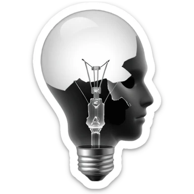 silhouette of a head with a broken light bulb inside sticker