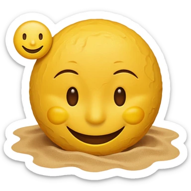 A smiley face positioned behind a brown beach emoji sticker
