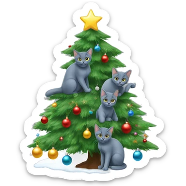 Two Russian Blue cats christmas tree sticker