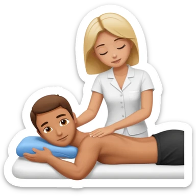 Guy giving a girl a massage sticker