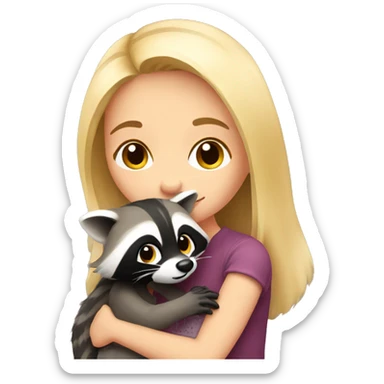 Blonde girl hugs a raccoon  sticker