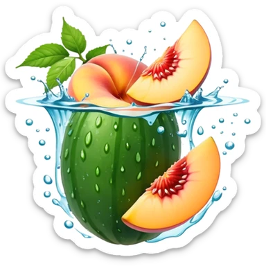 Cucumber inside peach with splashing water sticker