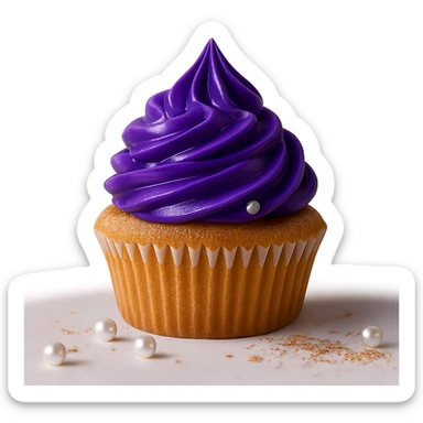 Change the icing to ube flavor with vivid purple, creamy and glossy texture, keep the realistic cupcake and accessories, photorealistic style, transparent background. sticker
