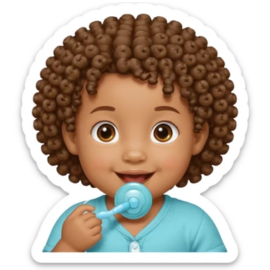 Bébé qui rigole métisse avec une tetiné dans la bouche et les cheveux bouclés  sticker