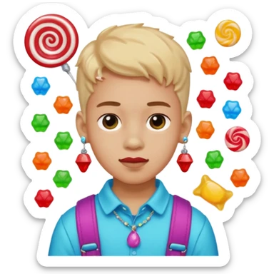 boy with a lot of accessories and earrings made out of candy sticker
