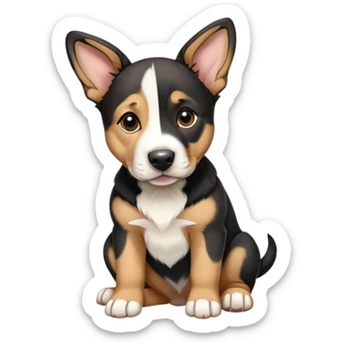 Pit bull/german shepherd mixed puppy colored mostly black, with tan and white with ears not pointed sticker