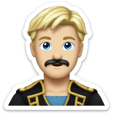 Male pirate black captain hat BLACK SASH black moustache blue eyes short blond hair  sticker