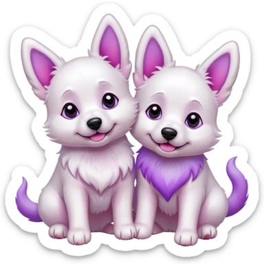 two white dogs with pink and purple dyed ears and paws sticker