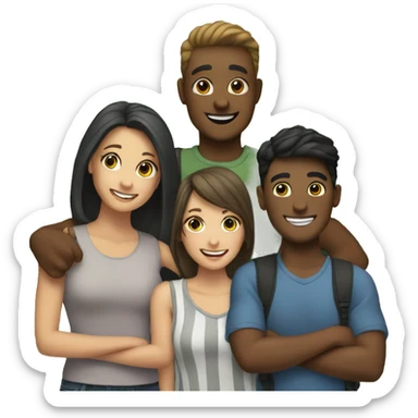 6 smiling friends outdoors together, 2 male, 4 female sticker