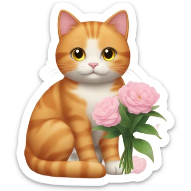 ginger cat with pink bouquet sticker