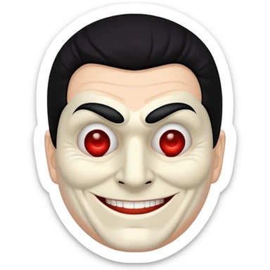 full face masked man, evil, serial killer, creepy, black hair, older, shoulders, smiling, hollow eyes sticker