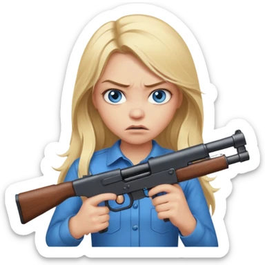 Beautiful  blue eye blonde Long Hair Gangsta girl Looks angry  with a big gun sticker