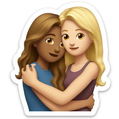 two girl best friends hugging, 1 with brown hair and 1 with blonde hair  sticker