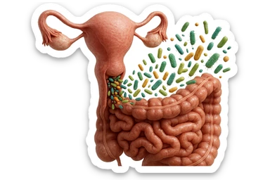 UTERO UMANO E INTESTINO ANATOMICI REALISTICO CON BATTERI CHE ESCONO DALL'INTERNO, IPERREALISTICO 4K sticker