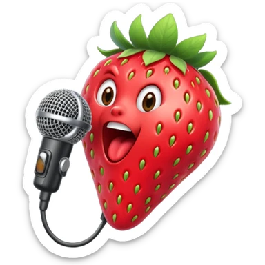 Strawberry with microphone singing loudly sticker