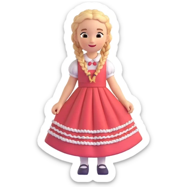 girl in a pastel-colored vintage dress, braided hair, joyful sticker