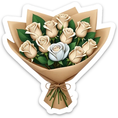 white roses bouquet in brown paper sticker