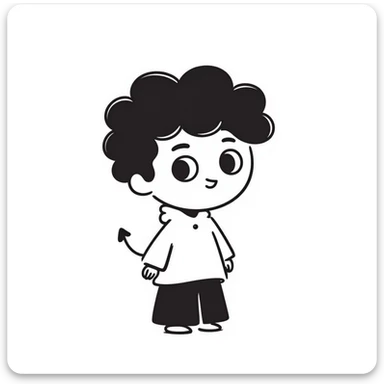 hand-drawn chibi demon with big innocent eyes, small pointy tail, and adorable expressive face sticker