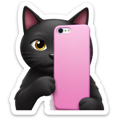 black cat texting on pink iphone sticker