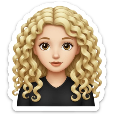 White girl with long black and blonde curly hair sticker
