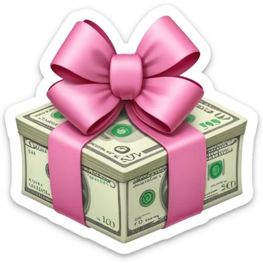 wad of cash wrapped in a pink bow, apple emoji style  sticker