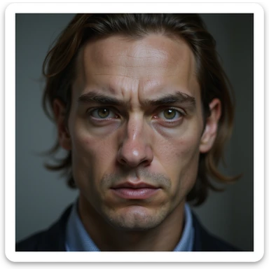 realistic human face with a skeptical side-eye look, photorealistic style sticker