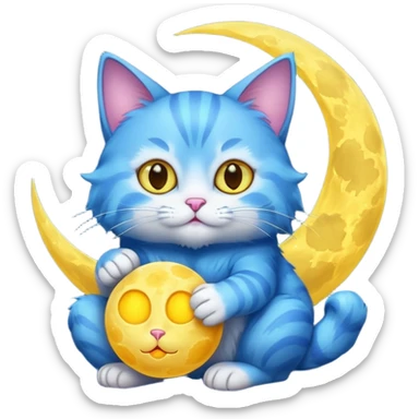 Blue cat holding a moon in it’s paws 🌙🐱 sticker