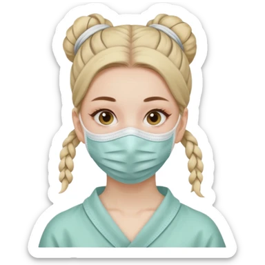 girl with facial mask, hair tied up, soft background sticker
