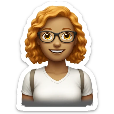 light ginger girl with light glasses smiling sticker