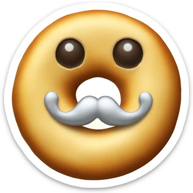 Bagel wearing a mustache sticker