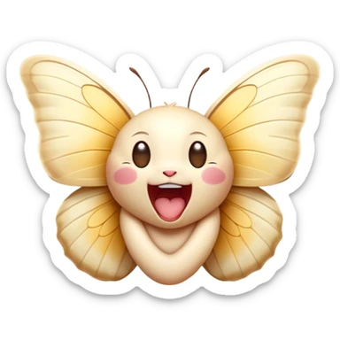 Cinematic Adorable Yawning Butterfly Portrait Emoji, Head tilted slightly with a dramatic, wide-open yawn, showcasing a delicate, softly fluttering body with gently drooping wings and sleepy, half-closed eyes, Simplified yet irresistibly cute features, highly detailed, glowing with a soft, cozy luminescence, high shine, relaxed yet expressive, stylized with a dash of whimsical floral charm, soft glowing outline, capturing the essence of a drowsy butterfly that appears ready to rest its wings for a nap! sticker
