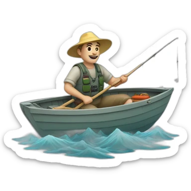 white fisherman in a small boat fishing sticker