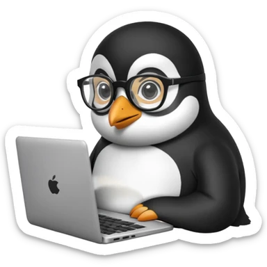createa nice penguin and using his laptop make it like a developer sticker
