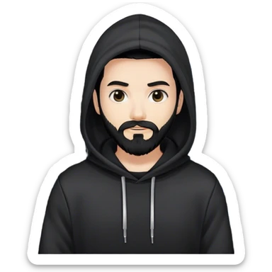 hackeur blanc cheveux noir barbe et capuche noir à côté d'un server ia sticker