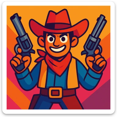 dual pistols, vibrant cartoon style sticker