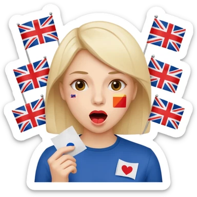 a woman is talking and English flags are coming out of her mouth sticker