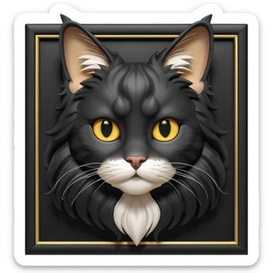 A 3D cartoon jet-black Maine Coon cat with large frame, glossy mane, soft spotlighting, cinematic 3D Memoji-style lighting. full body or half body. sticker