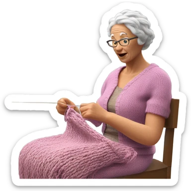 3d hyper realistic senior woman knitting  sticker