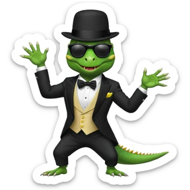 capitalist iguana in tuxedo and hat black sunglasses dancing sticker